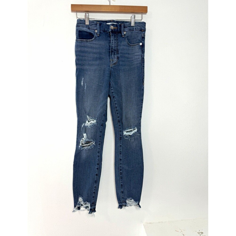 Good American Good Waist Jeans Size 0/27 Distressed High Rise Skinny Ankle Denim